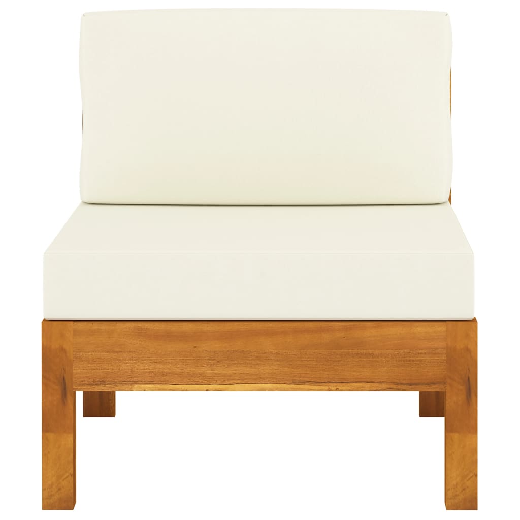 Middle Sofa with Cream White Cushions Solid Acacia Wood