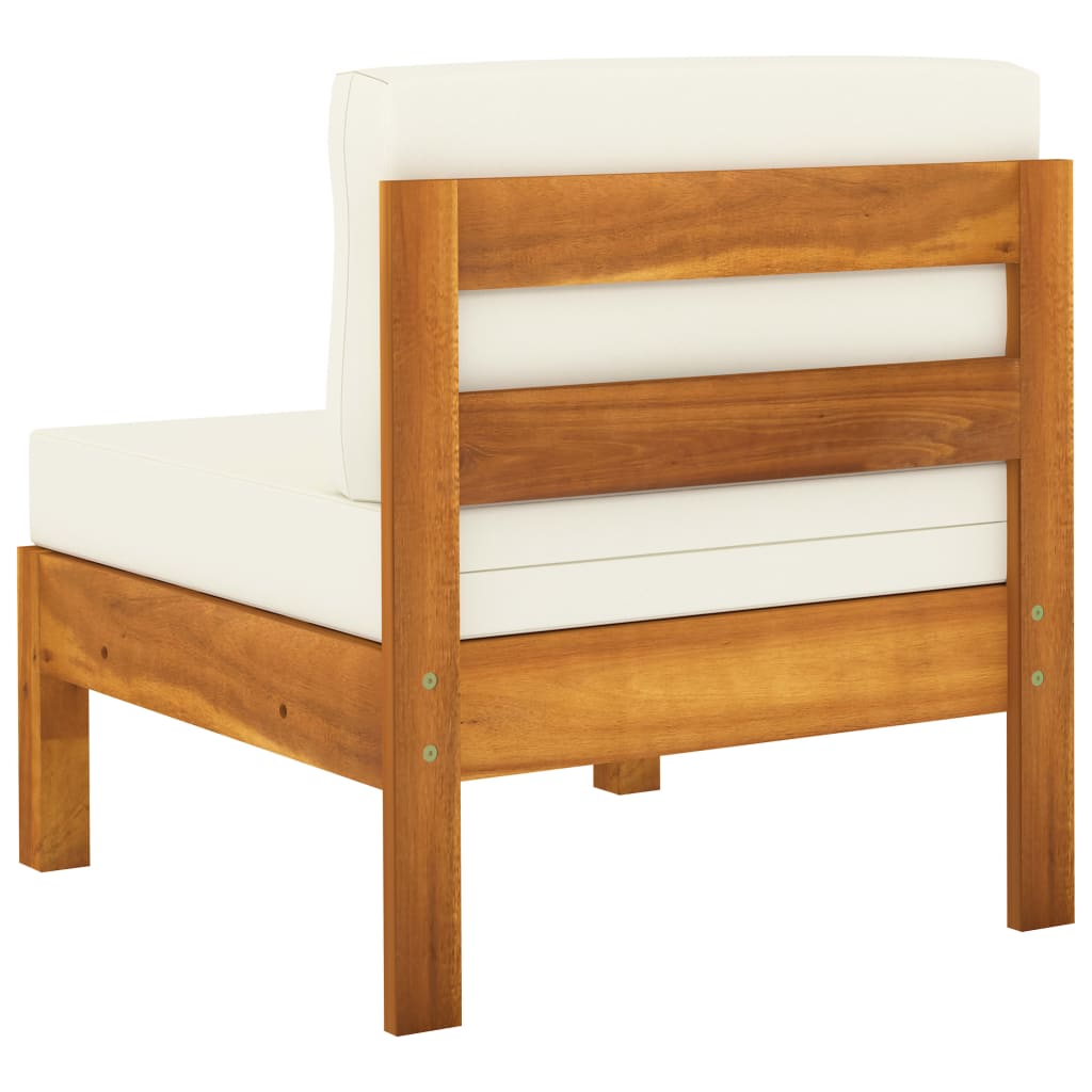 Middle Sofa with Cream White Cushions Solid Acacia Wood