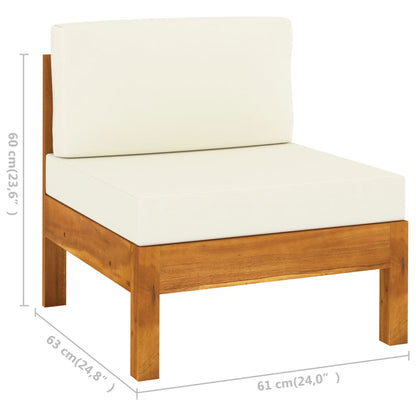 Middle Sofa with Cream White Cushions Solid Acacia Wood