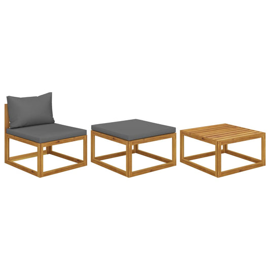 3 Piece Garden Lounge Set with Cushions Solid Acacia Wood