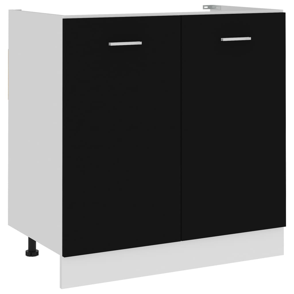 Kitchen Sink Cabinet Black 80cm Engineered Wood | HomeAndLiving