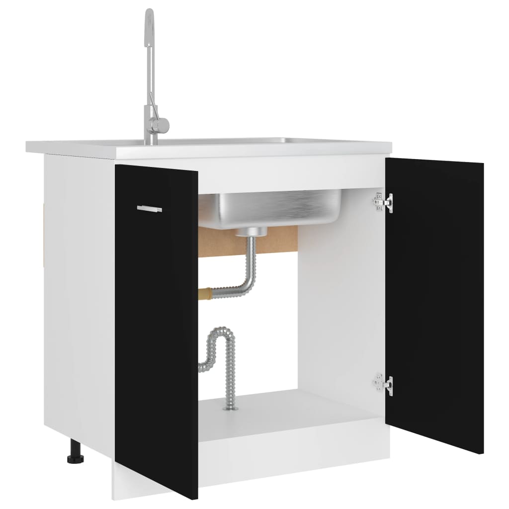 Kitchen Sink Cabinet Black 80cm Engineered Wood | HomeAndLiving