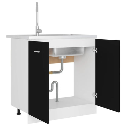 Kitchen Sink Cabinet Black 80cm Engineered Wood | HomeAndLiving