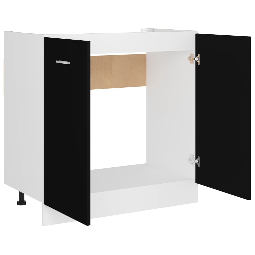 Kitchen Sink Cabinet Black 80cm Engineered Wood | HomeAndLiving