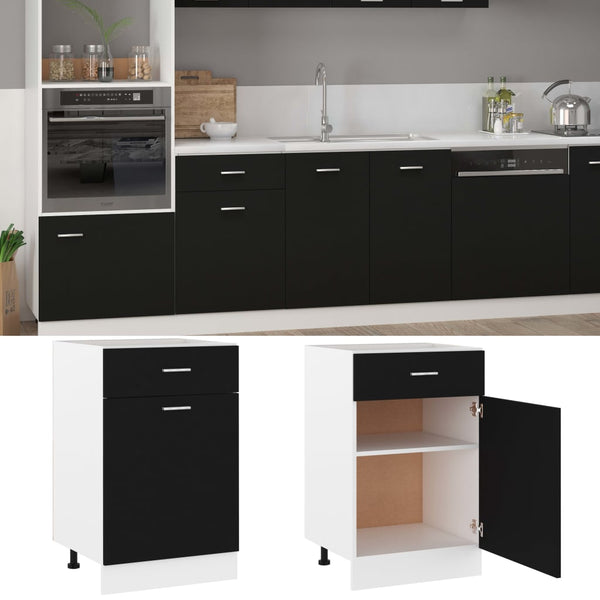  Stylish Drawer Bottom Cabinet Black Engineered Wood