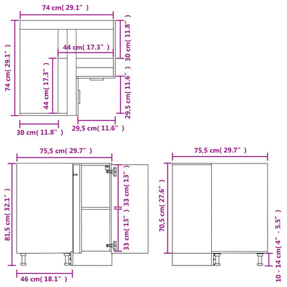 Corner Kitchen Cabinet Concrete Grey 75.5cm | HomeAndLiving