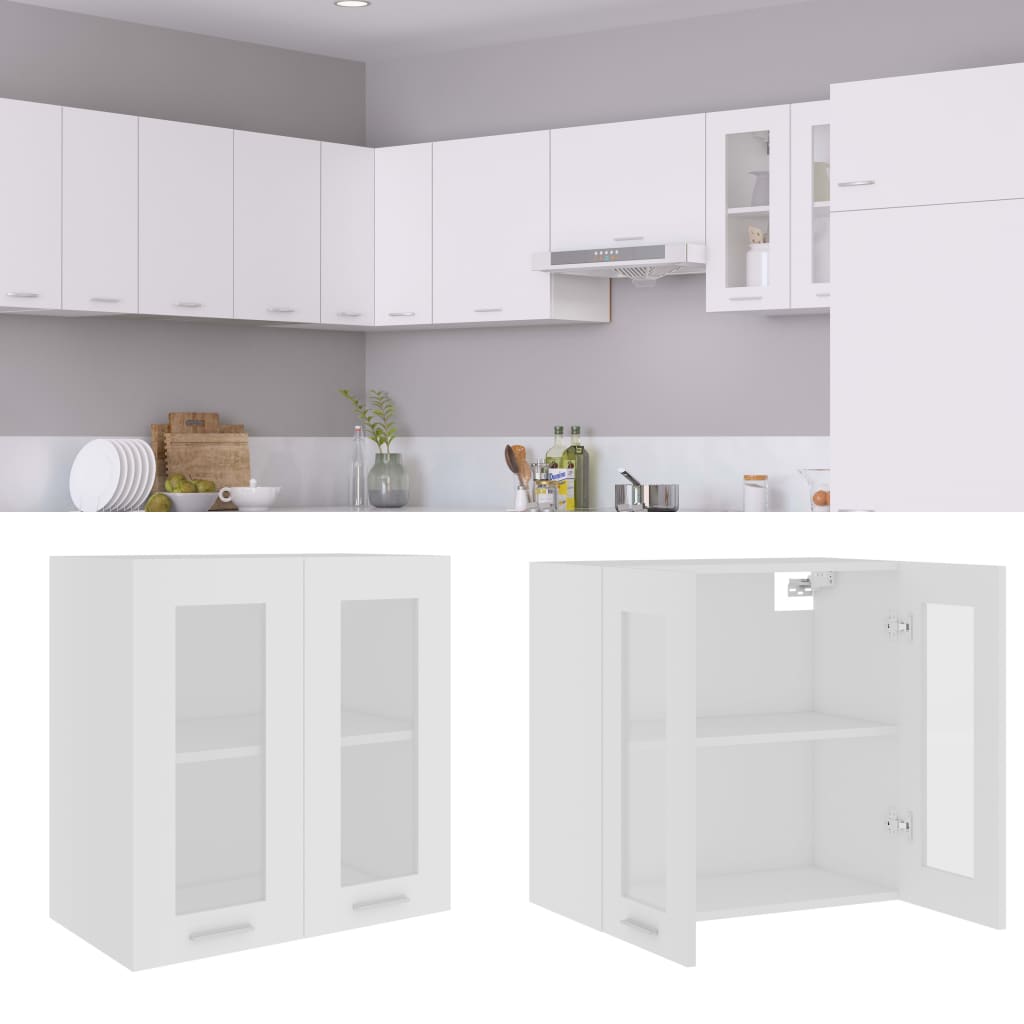 Hanging Glass Cabinet White Engineered Wood