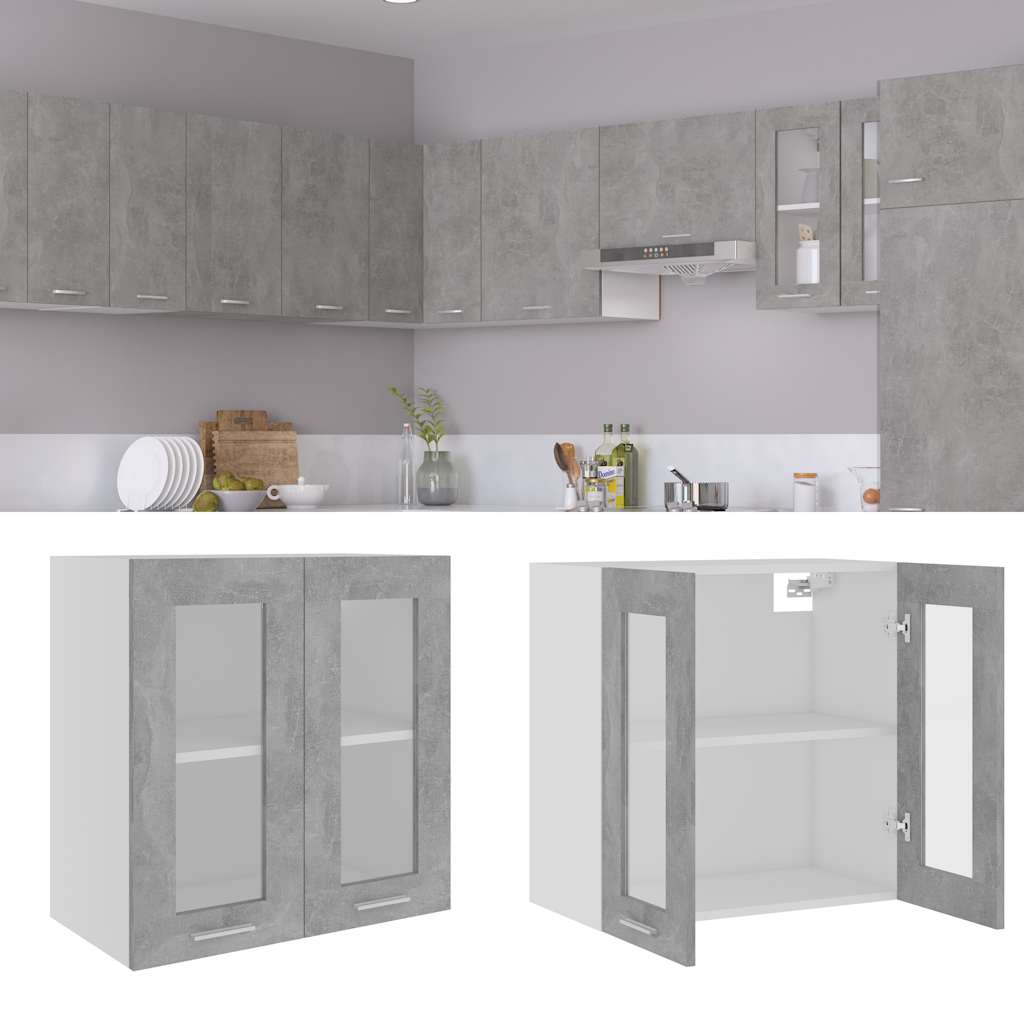 Hanging Glass Cabinet Concrete Grey 60x60cm | HomeAndLiving