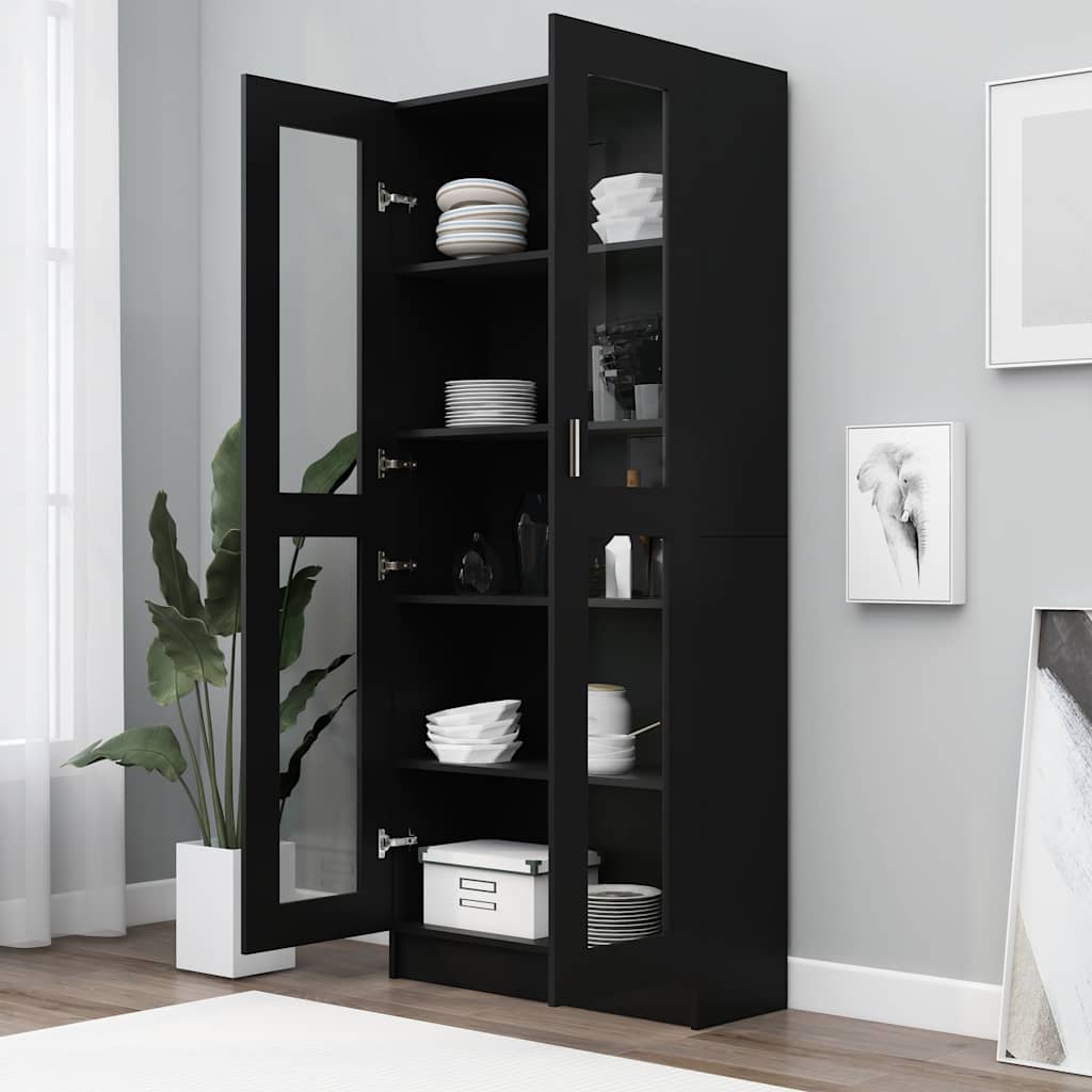 Glass Display Cabinet Black 185cm Tall | HomeAndLiving