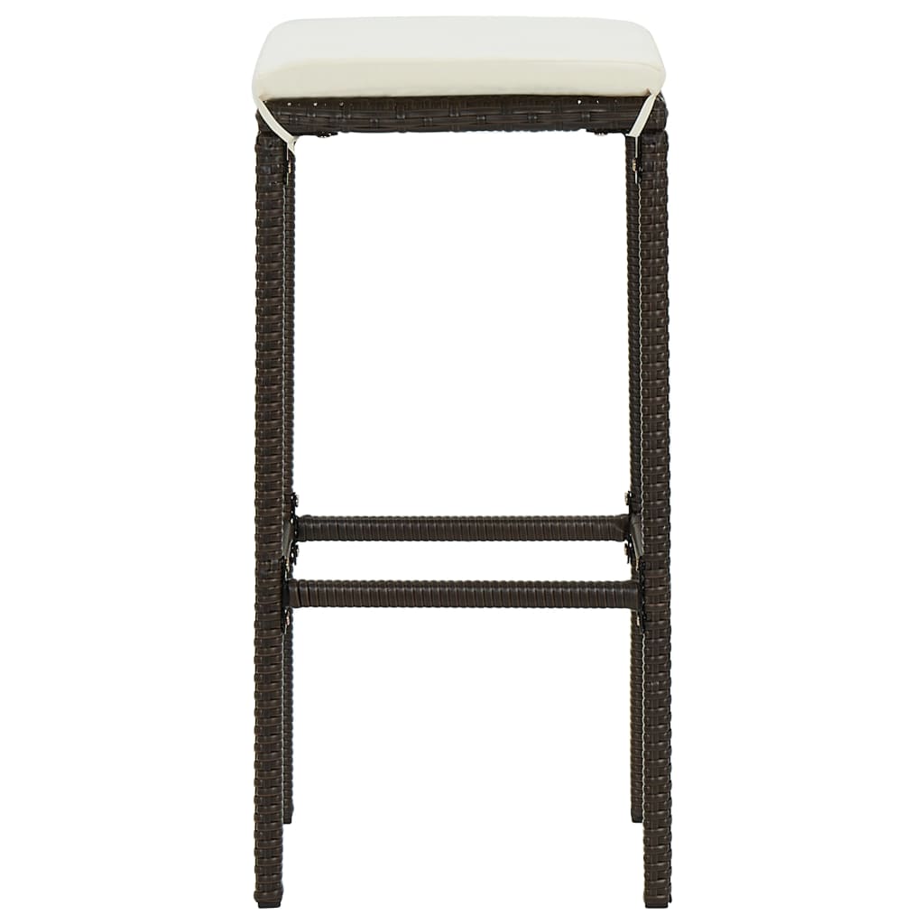 Bar Stools with Cushions 2 pcs Brown Poly Rattan