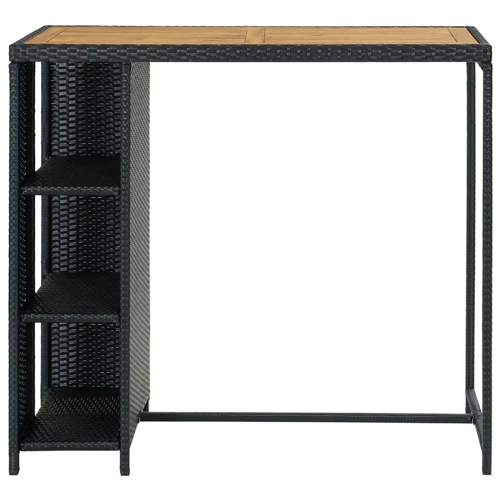 Outdoor Black Poly Rattan Bar Table with Storage Rack 120x60x110cm