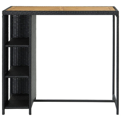 Outdoor Black Poly Rattan Bar Table with Storage Rack 120x60x110cm