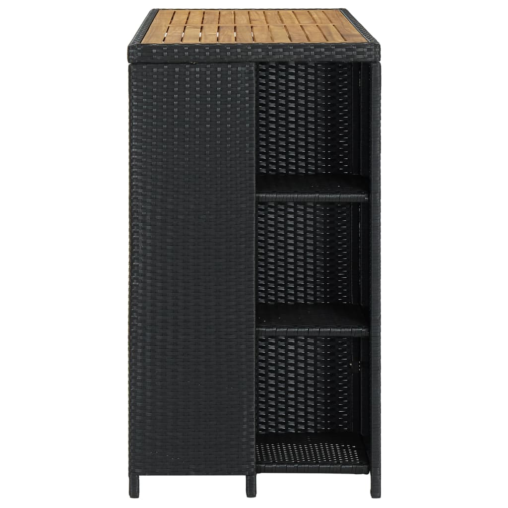 Outdoor Black Poly Rattan Bar Table with Storage Rack 120x60x110cm