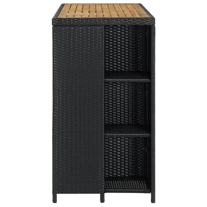 Outdoor Black Poly Rattan Bar Table with Storage Rack 120x60x110cm