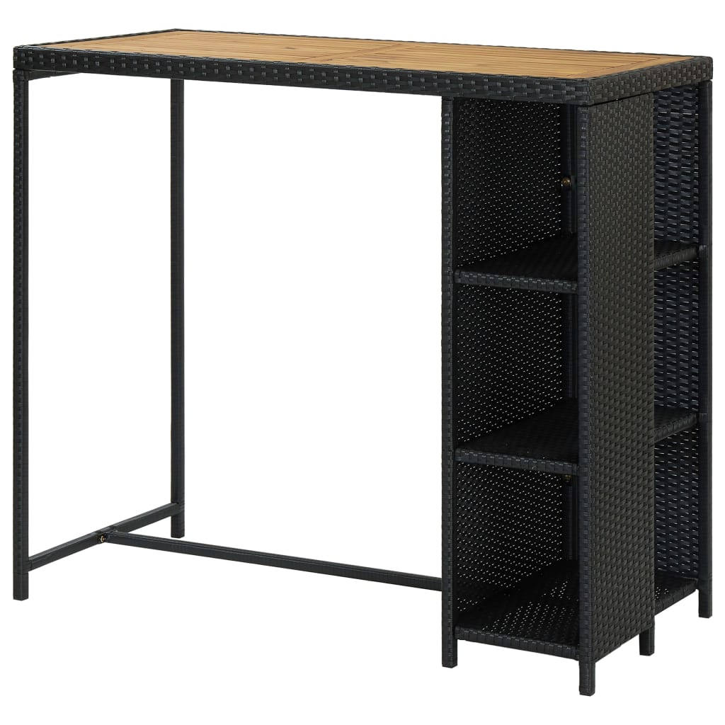 Outdoor Black Poly Rattan Bar Table with Storage Rack 120x60x110cm