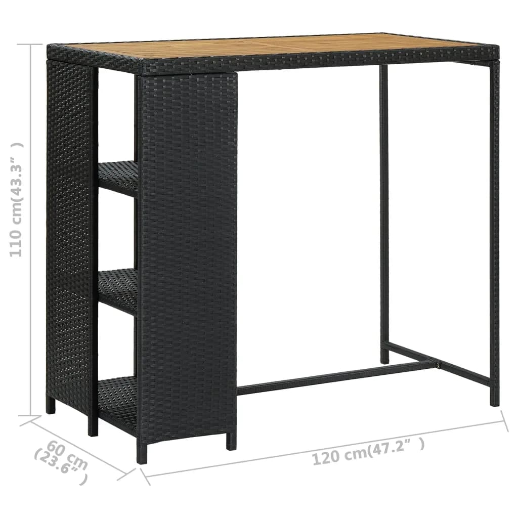 Outdoor Black Poly Rattan Bar Table with Storage Rack 120x60x110cm
