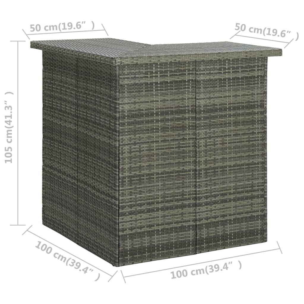 Outdoor Grey Corner Bar Table Poly Rattan 100x50x105cm Patio