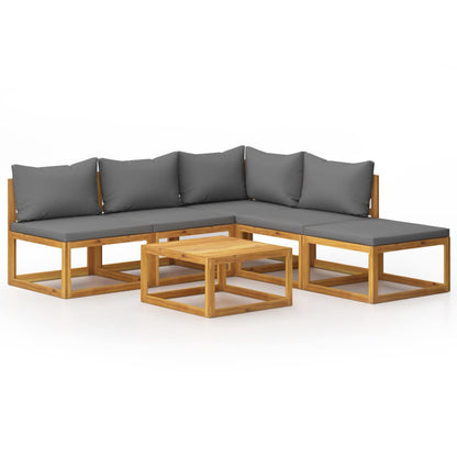 6 Piece Garden Lounge Set with Cushion Solid Acacia Wood - 68×68×29cm