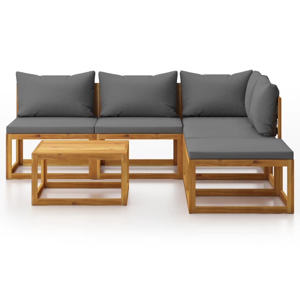 6 Piece Garden Lounge Set with Cushion Solid Acacia Wood - 68×68×29cm