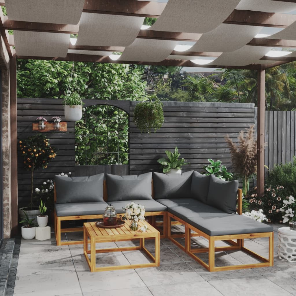 6 Piece Garden Lounge Set with Cushion Solid Acacia Wood - 68×68×29cm