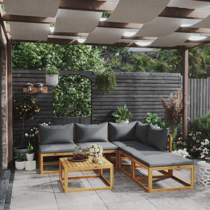 6 Piece Garden Lounge Set with Cushion Solid Acacia Wood - 68×68×29cm