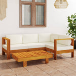 5 Piece Garden Lounge Set with Cream White Cushions Acacia Wood