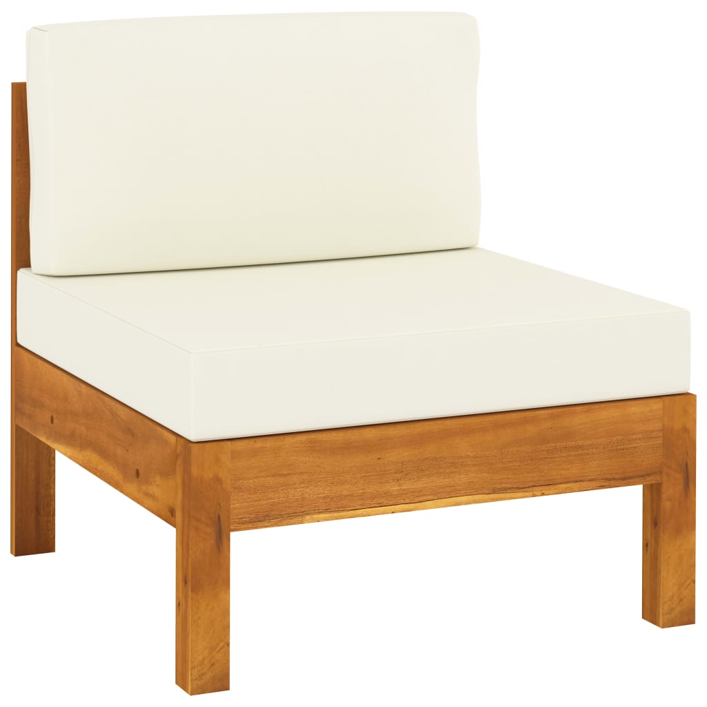 Six Piece Garden Lounge Set with Cream White Cushions Acacia Wood