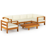 7-Piece Garden Lounge Set with Cream White Cushions Acacia Wood