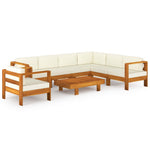 8 Pcs Garden Lounge Set with Cream White Cushions Acacia Wood