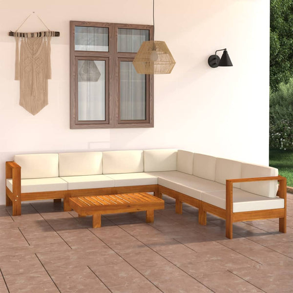  8 Piece Garden Lounge Set with Cream White Cushions Acacia Wood