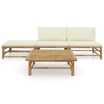 4 Piece Garden Lounge Set with Cream White Cushions Bamboo
