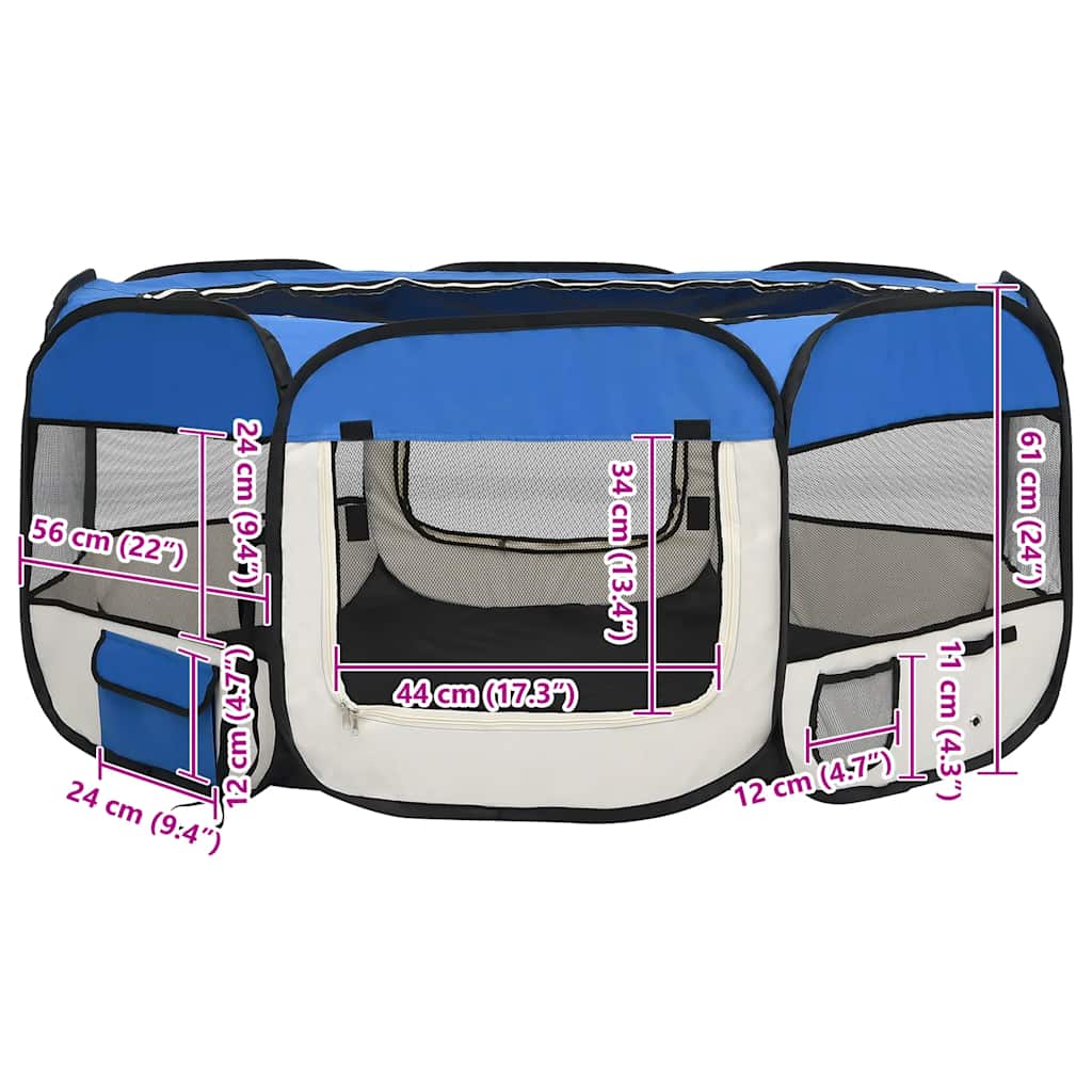 Foldable Dog Playpen Blue Portable Pet Exercise Pen 145x145x61cm