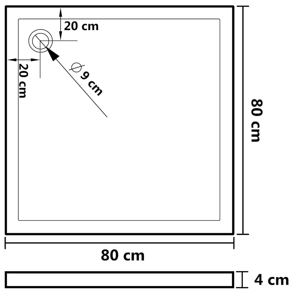 Square Shower Base Tray 80x80cm ABS White | HomeAndLiving