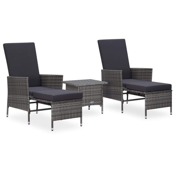  3-Piece Garden Lounge Set with Cushions Poly Rattan Grey