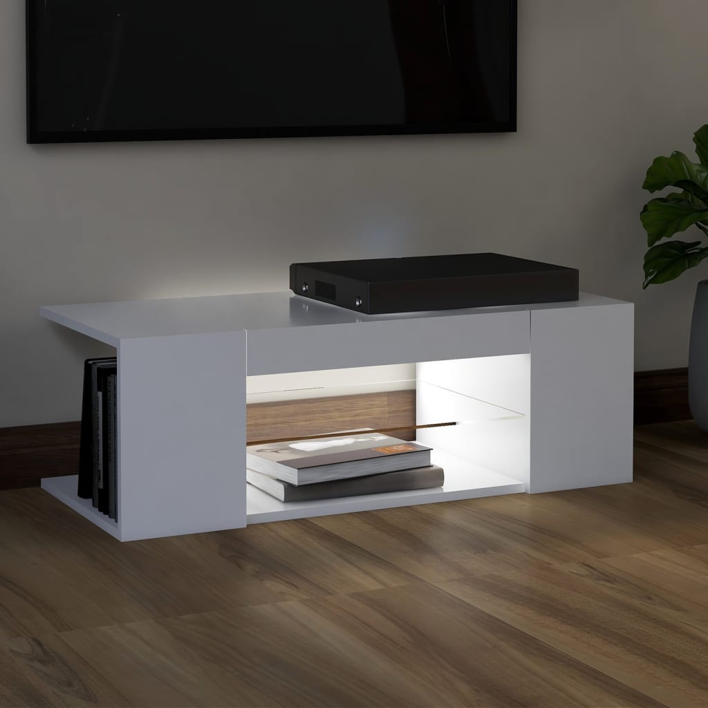 TV Cabinet with LED Lights White - 90×39×30cm