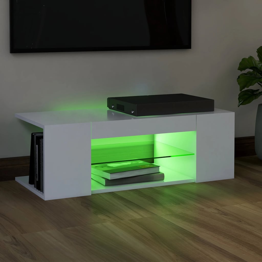 TV Cabinet with LED Lights White - 90×39×30cm