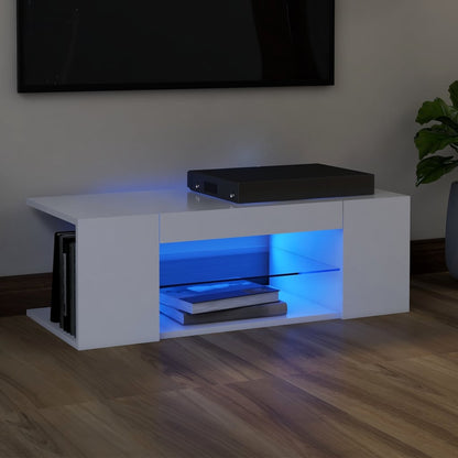TV Cabinet with LED Lights White - 90×39×30cm