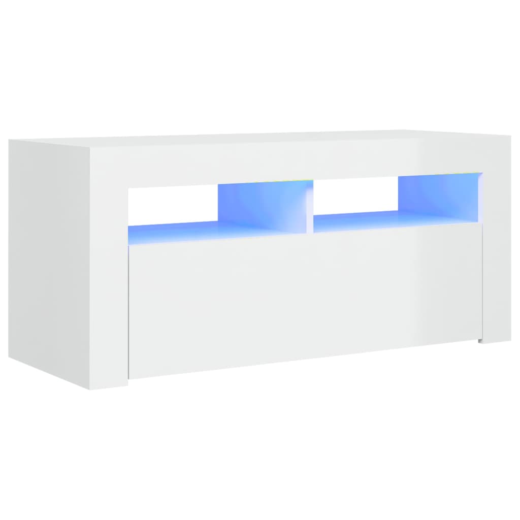 TV Cabinet with LED Lights High Gloss White - 90×35×40cm