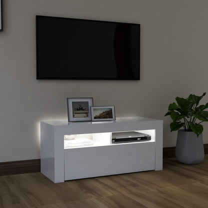 TV Cabinet with LED Lights High Gloss White - 90×35×40cm