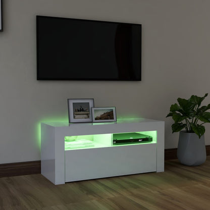 TV Cabinet with LED Lights High Gloss White - 90×35×40cm
