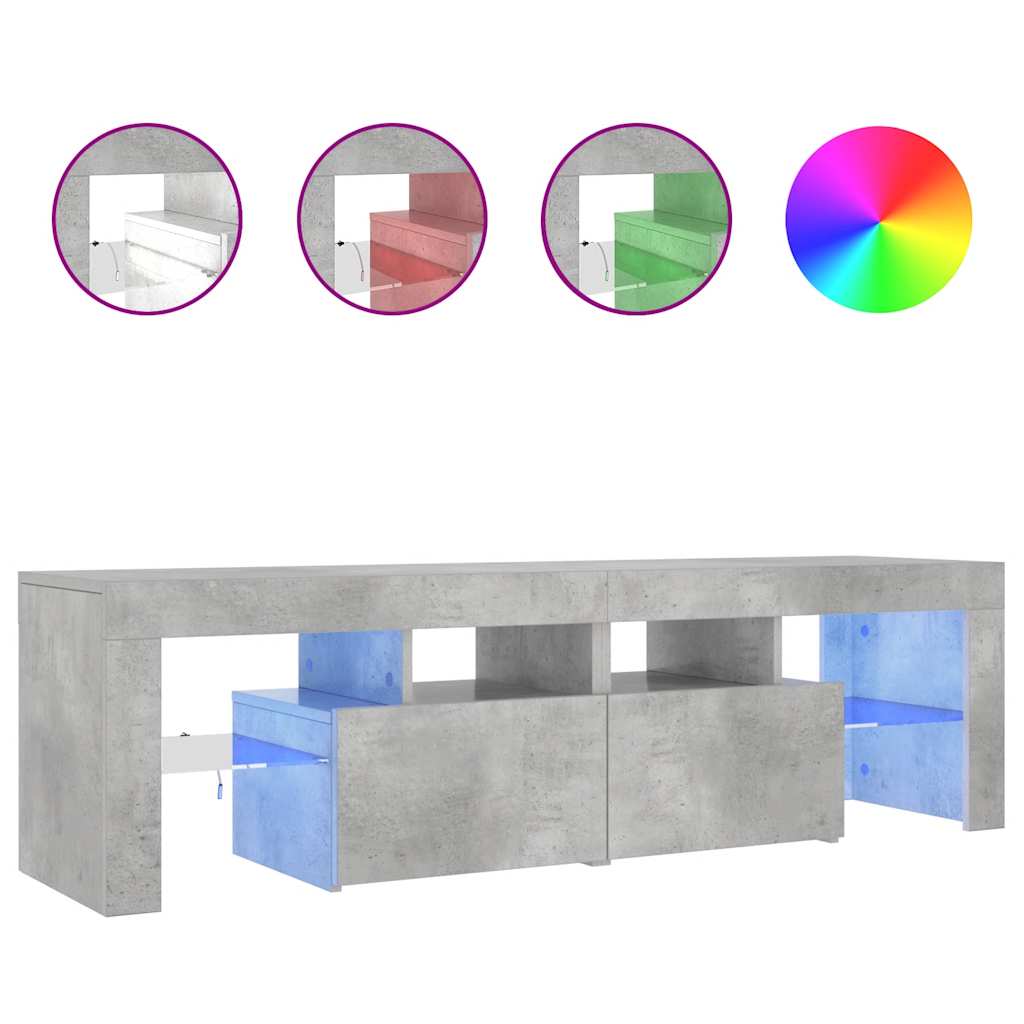 TV Cabinet RGB LED Lights Concrete Grey 140cm | HomeAndLiving