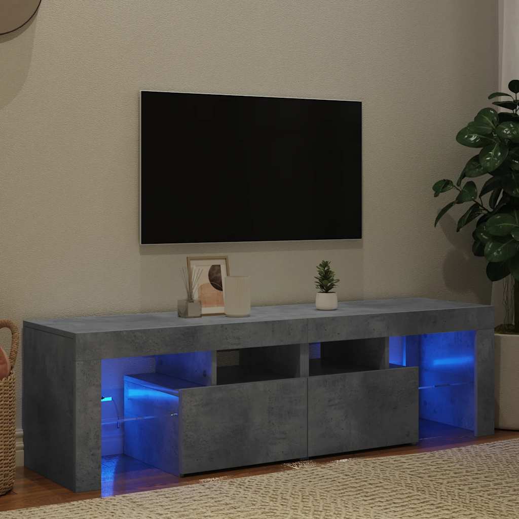 TV Cabinet RGB LED Lights Concrete Grey 140cm | HomeAndLiving