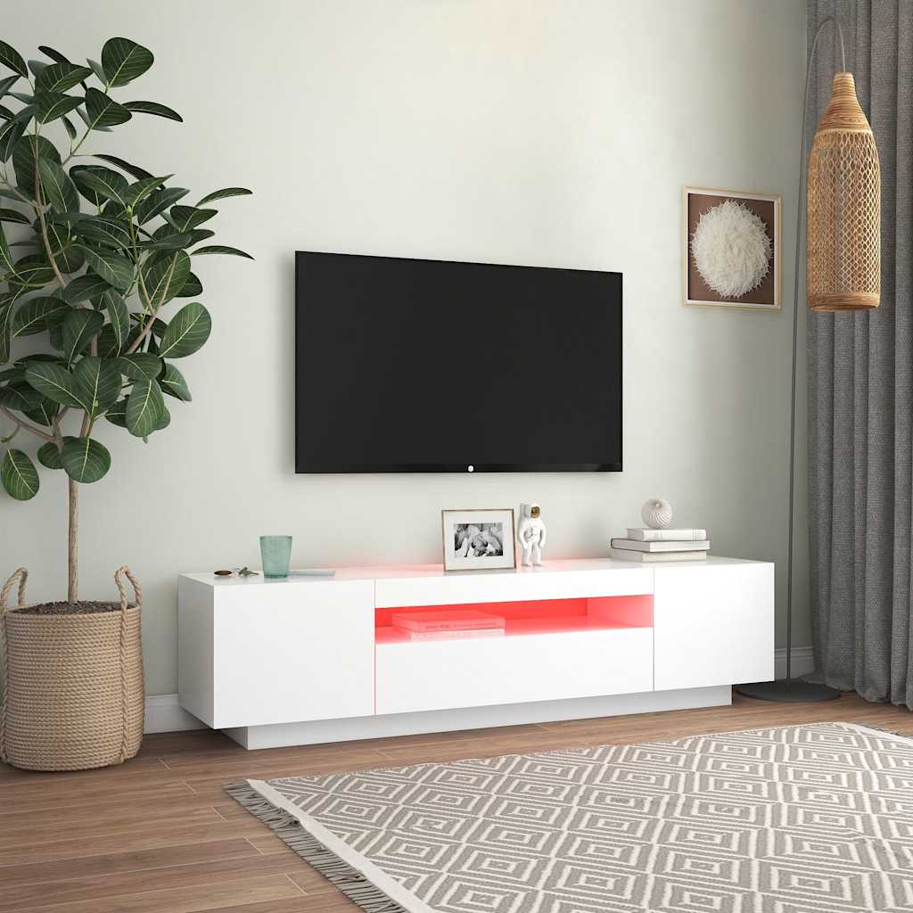 LED TV Cabinet White 160cm RGB Lights | HomeAndLiving