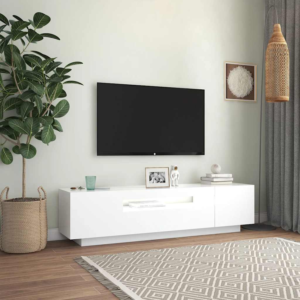 LED TV Cabinet White 160cm RGB Lights | HomeAndLiving