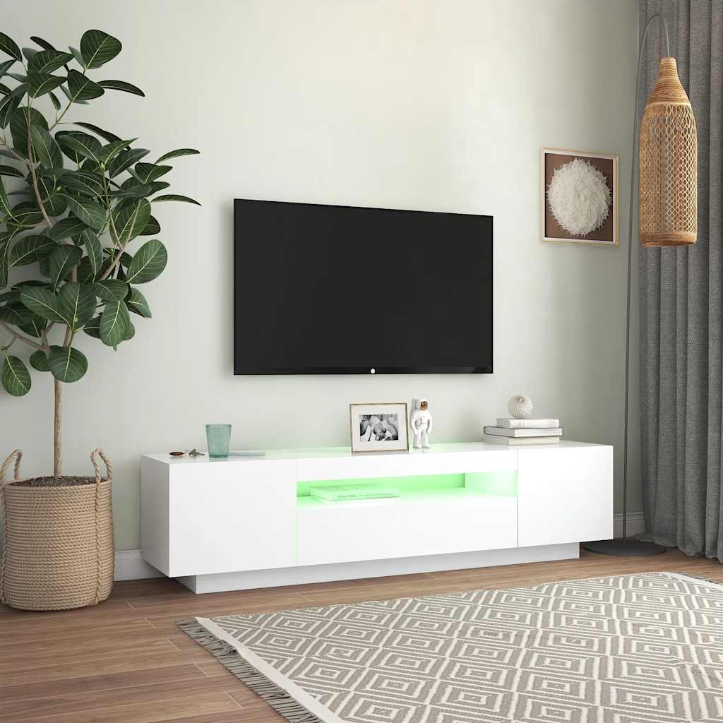 LED TV Cabinet White 160cm RGB Lights | HomeAndLiving