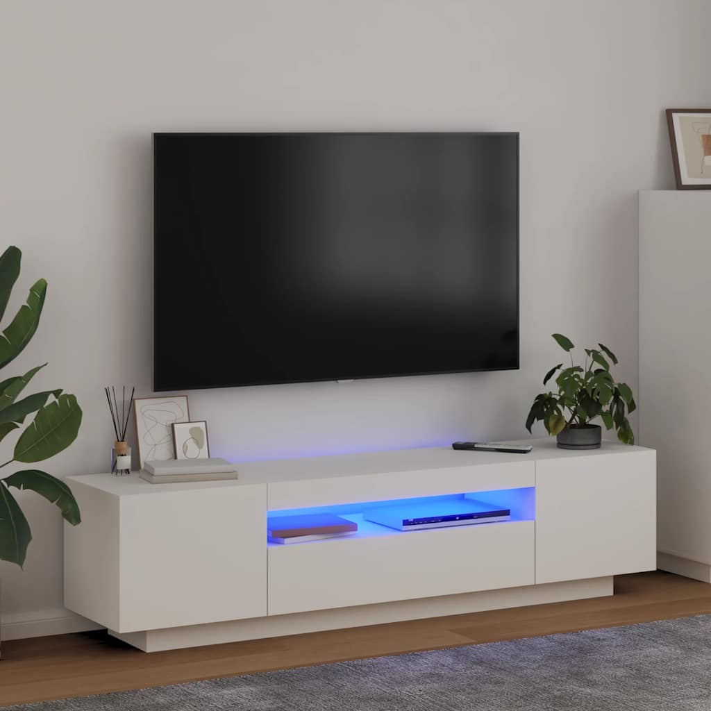 LED TV Cabinet White 160cm RGB Lights | HomeAndLiving