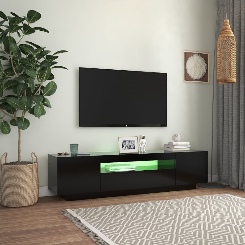 TV Cabinet with LED Lights Black