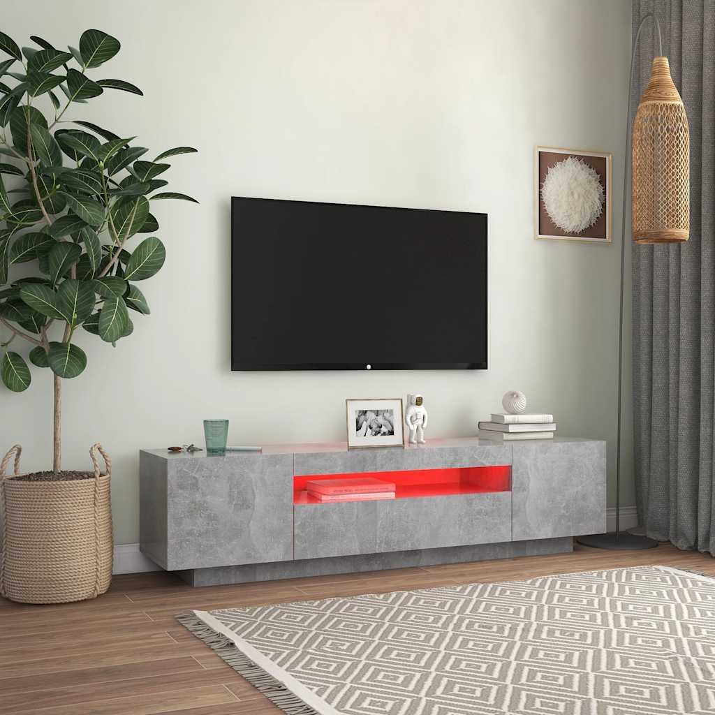 TV Cabinet LED Lights Concrete Grey 160cm | HomeAndLiving