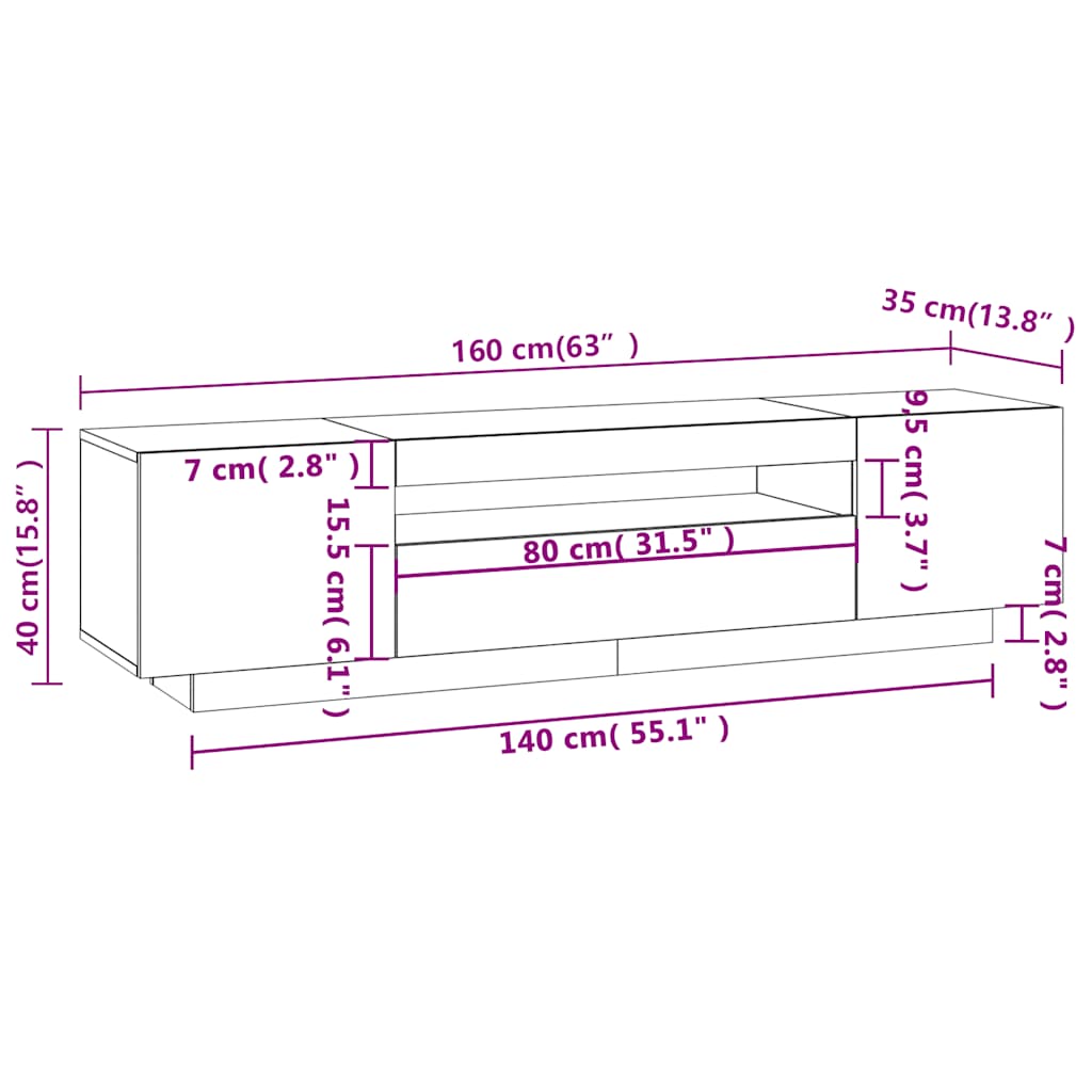 TV Cabinet LED Lights Concrete Grey 160cm | HomeAndLiving