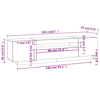 TV Cabinet LED Lights Concrete Grey 160cm | HomeAndLiving